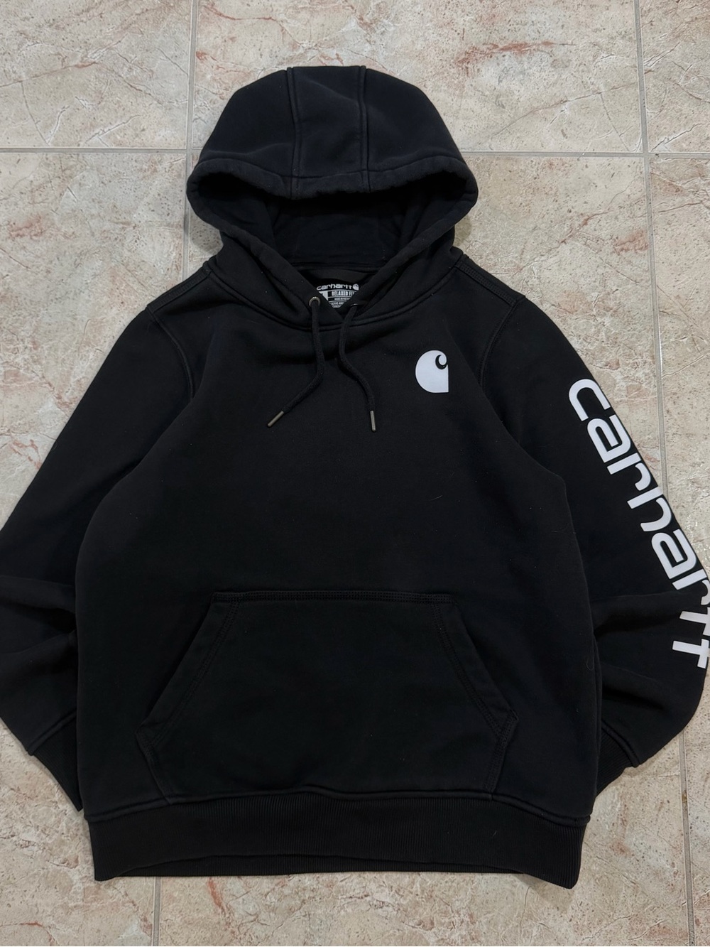 Carhartt Black Kids Pullover Hoodie with Sleeve Logo